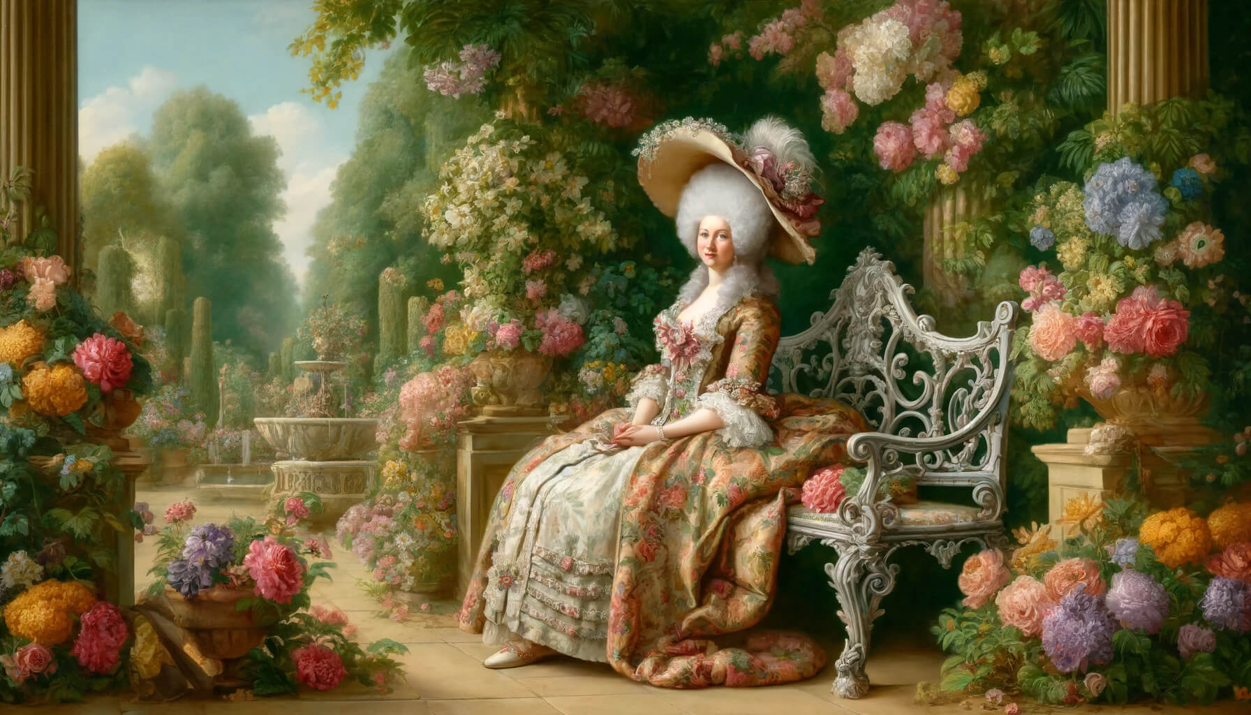 Kunstwerk mit Frau im Garten