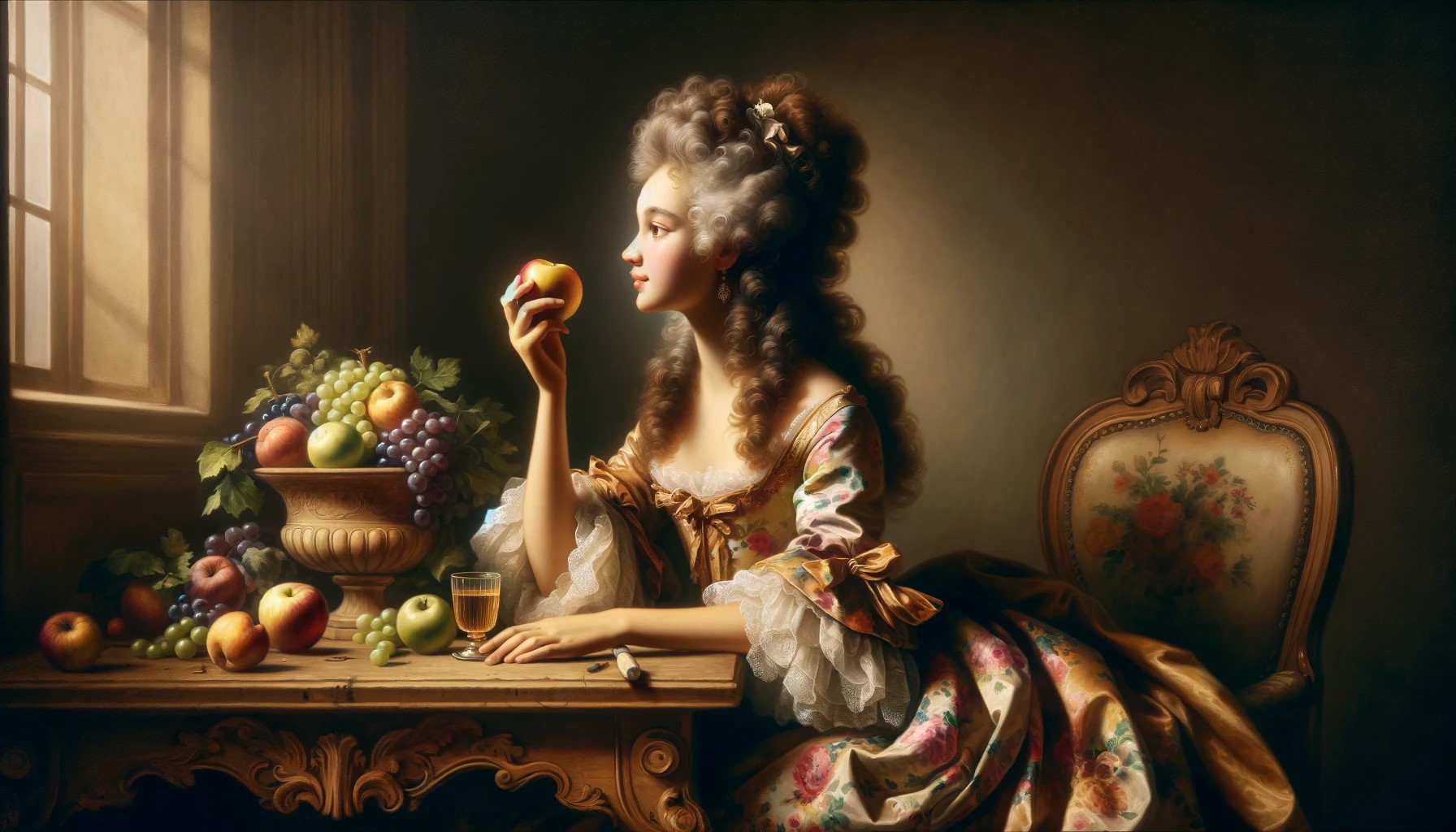 Kunstwerk Frau beißt in einen Apfel